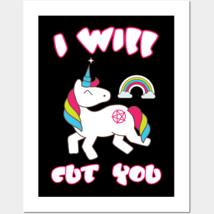 Funny Emo Unicorn Saying I Will Cut You Posters and Art